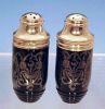 Sterling Salt & Pepper Shaker Set - Silver Deposit Glass / Silver Overlay Onyx Black Glass