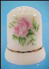 Fine Bone China Sewing THIMBLE Victorian Pink Rose Flower / 24K Gold Band
