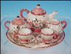 Miniature Bone China Tea Set Pink Floral Chintz 10 Piece Set