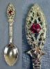 Silverplate Souvenir Collectible Demitasse Spoon RUBY BIRTHSTONE FILIGREE SETTING July