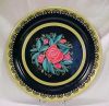 Vintage 19" VICTORIAN RED ROSES Tole Painted Toleware Tin Charger Party Serving Platter Tray