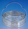 Vintage Depression Glass Divided Relish Tray w/ Original Silver Chrome Holder / Hammered Handle & Pierced Design 
