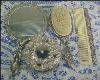 Vintage Silverplate 4-Piece Victorian Dresser or Vanity Set - Mirror, Brush, Comb & Powder Box 