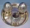 Vintage ART DECO Silver Plate Egg Salt, Pepper Shaker, Toothpick Holder & Tray Set