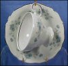 JOHANN HAVILAND Fine China Tea Cup & Saucer Set Blue Roses / Leaves / Platinum Trim / Scalloped Edges, Bavaria, Germany 