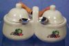 Vintage White China Double Jelly Jam Server Set FRUIT