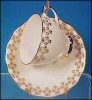 Vintage COLCLOUGH White & Gold Flowers Bone China Tea Cup (teacup) & Saucer Set #62 Made in England A1661
