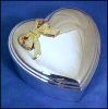 Vintage GORHAM SILVER PLATE / SILVERPLATE Heart Shaped Jewelry Box Gold Bow