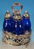 Vintage SILVERPLATE CRUET CASTOR SET Cobalt Blue Glass