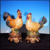 Vintage 12 Inch Tall Italian FIGURAL ROOSTER & HEN Figurine Set