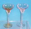 Antique Pair Colored Glass SPIRAL STEM CHAMPAGNE or SHERBETS Amber & Pink