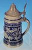 Antique Mathias Girmscheid Saltglaze Lidded GERMAN Beer Stein - Cobalt Blue / Kissing Cherubs