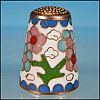 Vintage Floral CLOISONNE ENAMEL Thimble Pink & Blue Flowers on White & Cobalt Blue