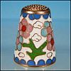 Vintage Floral CLOISONNE ENAMEL Thimble Pink & Blue Flowers on White & Cobalt Blue