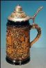 Vintage GERZ Cobalt Blue & Brown Lidded German Beer Stein - ZU JEDER ZEIT WALDMANNSHEIL A2021