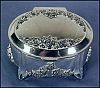 Vintage MUSICAL Silverplate JEWELRY BOX JEWEL CASKET Oval & Footed REPOUSSE ROSES