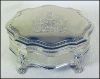 Vintage Silver Plate Footed JEWELRY CASKET BOX United Kingdom Royal Coat of Arms motif