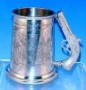 Vintage PEWTER BEER STEIN TANKARD MUG William Adams, Sheffield, England Figural Pistol Handle / Declaration of Independence A2173