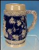Vintage COBALT BLUE 0.5L Beer Stein Mug Man Smoking Pipe Sitting on Log with Woman A2180