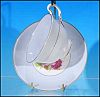 Vintage ROSINA / QUEENS'S POTTERY Bone China Footed Tea Cup (teacup) & Saucer Set Pale Blue Background Pink Roses