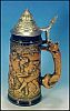 Vintage ORIGINIAL GERZIT (GERZ) W. Germany Figural Fox Lidded Beer Stein Hunting Scene Wild Boar Cobalt Blue & Brown