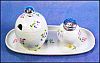 Vintage ROSENTHAL Porcelain China Egg Shaped Sugar Bowl, Salt / Pepper Shaker & Tray Set STERLING SILVER