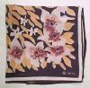 Vintage early 1960s VERA NEUMANN Floral Silk Scarf 25" X 25" Cream, Peach, Burgundy & Black 