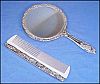 Vintage Silver Plate Ladies VANITY DRESSER BOUDOIR SET Hand Mirror & French Ivory Hair Comb