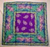 Vintage OSCAR DE LA RENTA 100% Silk Floral Scarf - Purple Jacquard Patterned with Metallic Gold Trim A2543