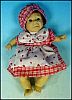 Vintage Cloth Body Baby Doll / Crying Baby Doll / Red Check Dress & Cap / GI-GO TOY
