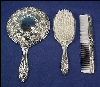 Vintage Silverplate Lady's / Ladies VANITY DRESSER BOUDOIR SET Hand Mirror, Hair Brush & French Ivory Hair Comb A2584