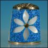 Vintage Mother of Pearl Flower, Abalone Shell & Lapis Lazuli Collectible Sewing Thimble MEXICO A2649