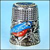Vintage REPOUSSE SILVERPLATE & ENAMEL FINCH Collectible Sewing Thimble PORTUGAL