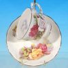 English ROYAL OSBORNE Bone China Teacup & Saucer Set PINK, YELLOW & WHITE ROSES #7971 Vintage