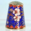 Royal Blue Vintage CLOISONNE FLORAL ENAMEL Collectible Thimble ASIAN Cherry Blossoms