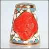 Unique Floral Cloisonne Enamel Collectible Sewing Thimble CARVED RED FLOWER