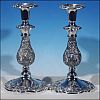 Pair Sheffield, England English Silverplate Ornate Floral, Leaf & Shell Repousse Candlesticks 10" Tall Eales$275.00