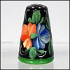 Vintage Collectible Hand-Painted BLACK & FLORAL Wood Thimble RUSSIA