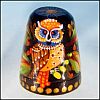 Vintage Russian Lacquer Ware Wood OWL Thimble Handpainted Russian Mythology Artist Signed