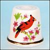 Vintage Collectible Ceramic RED CARDINAL BIRD & FLOWERS Quilting Thimble