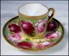 Antique Oscar & Edgar Gutherz (O & EG) Royal Austria Porcelain China Demitasse Teacup & Saucer Set Pink Roses on Green / Gold Trim