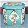 Vintage Hinged "Oriental Blue Marble" Biscuit Tin, Cookie Tin, Tea Tin Canister England 