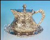 E. G. WEBSTER & SON Silver Quadruple Silverplate Satin Finish Creamer Syrup Pitcher & Matching Underplate Victorian Antique #43
