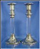 1950's Retro Silverplate on Brass and Clear Lucite Bakelite Acrylic Plexiglas Candlestick Candlesticks Pair Silver Plate