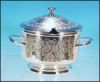 OLD ENGLISH REPRODUCTION Victorian Silver Plate Engraved Covered Mustard Pot Jam Jar Marmalade Bowl Condiment Dish