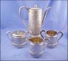 Antique MERIDEN SILVER Quadruple Silverplate 5 Piece Coffee Set Tea Set Chocolate Pot Set #1766