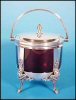 Antique Middletown Triple Silver Plate Claw Foot Sugar Basket Cranberry Glass