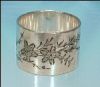 Antique Silver Plate Napkin Ring Victorian Flowers & Leaves - Monogrammed "F.W.P."