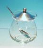 Antique Etched Glass Mustard Pot Condiment Jar Silverplate Lid Sheffield Silverplate Spoon