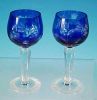 Cobalt Blue Crystal Glass Cordials Cut to Clear Sherry Stemware Bar ware